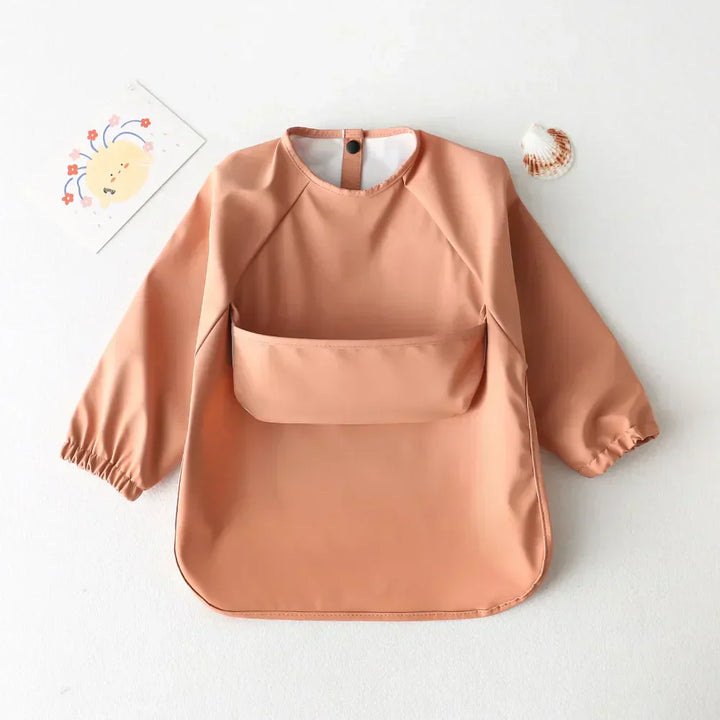 Langarm Baby Lätzchen Wasserdicht mit Auffangtasche-Orange-S (6-12 Maanden)-Luzern Mode