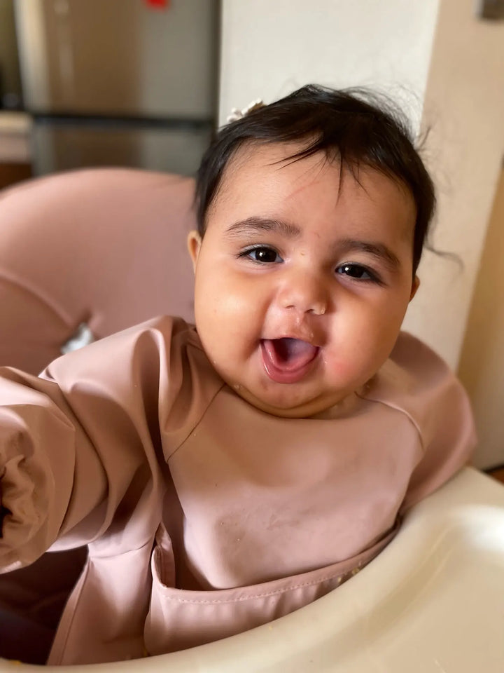 Langarm Baby Lätzchen Wasserdicht mit Auffangtasche-Rosa-S (6-12 Maanden)-Luzern Mode