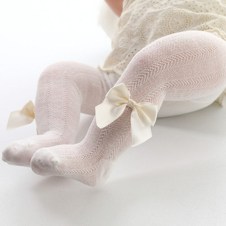 SEO-freundlicher Titel: Baby Strumpfhose mit Schleife - Weiche Spitzenoptik-Beige-Geeignet für 0 bis 1 Jahr-Luzern Mode