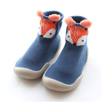 Babyschuhe | Flexibel | Gummi | Rutschfest | Süß | Tierdruck-Fuchs-7 bis 12 Monate-Luzern Mode