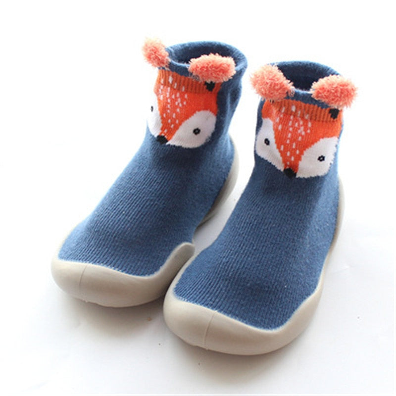 Babyschuhe | Flexibel | Gummi | Rutschfest | Süß | Tierdruck-Fuchs-7 bis 12 Monate-Luzern Mode