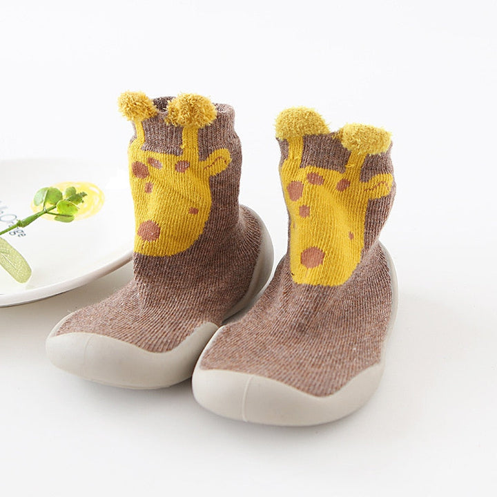 Babyschuhe | Flexibel | Gummi | Rutschfest | Süß | Tierdruck-Giraffe-7 bis 12 Monate-Luzern Mode