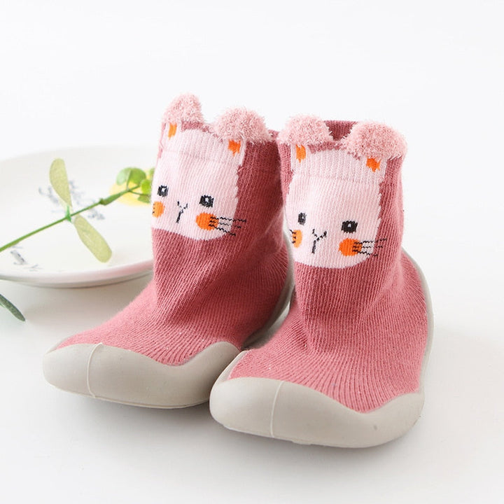 Babyschuhe | Flexibel | Gummi | Rutschfest | Süß | Tierdruck-Kat-7 bis 12 Monate-Luzern Mode