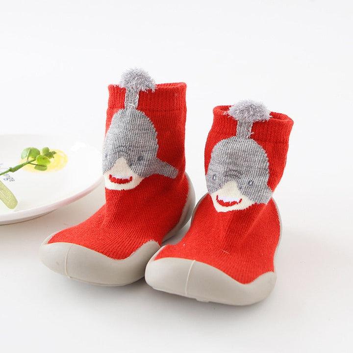 Babyschuhe | Flexibel | Gummi | Rutschfest | Süß | Tierdruck-Walross-7 bis 12 Monate-Luzern Mode