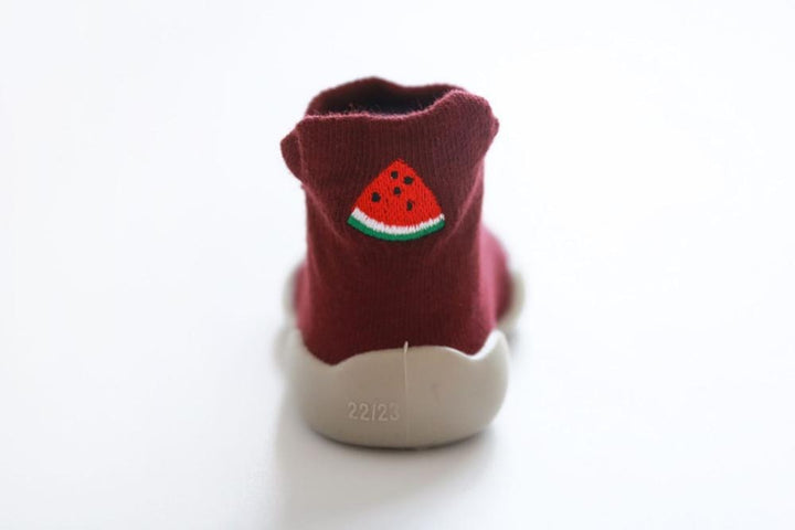 Babyschuhe | Flexibel | Gummi | Rutschfest | Süß | Tierdruck-Wassermelone-7 bis 12 Monate-Luzern Mode