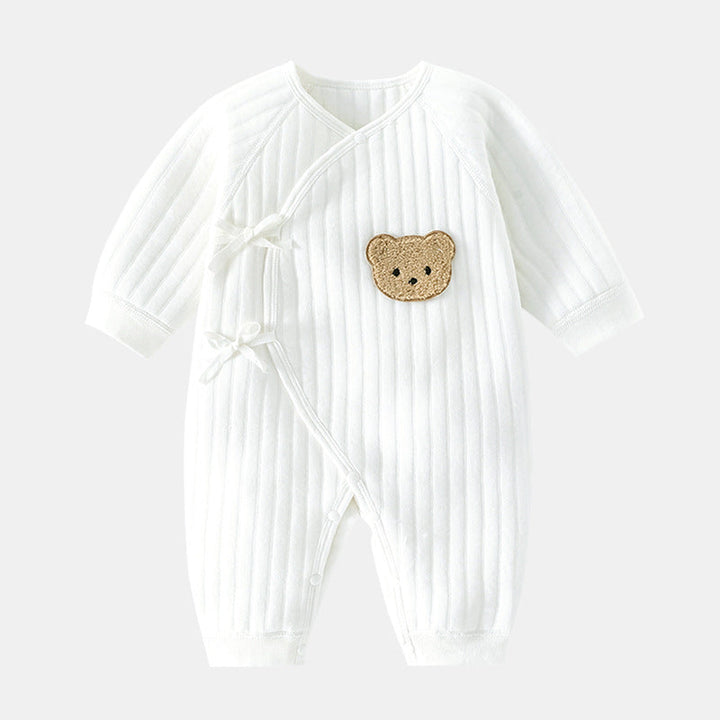 Baby Strampler mit Bärenmotiv - Weicher Baumwollanzug-Weiß-Neugeboren-Luzern Mode