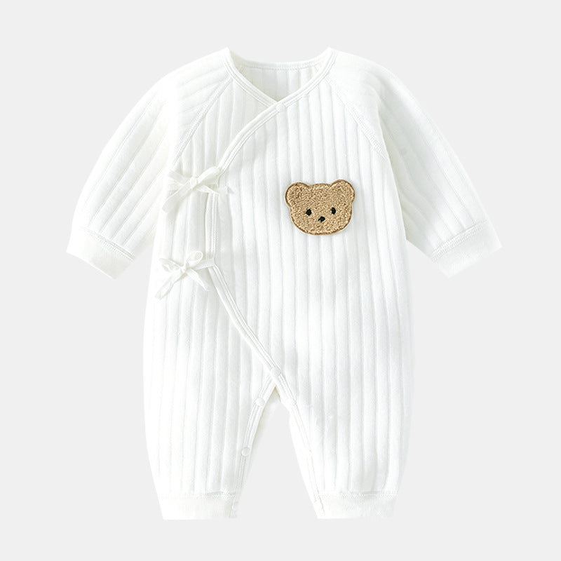 Baby Strampler mit Bärenmotiv - Weicher Baumwollanzug-Weiß-Neugeboren-Luzern Mode