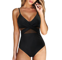 Push-up Badeanzug Damen | V-Ausschnitt Mesh | Figurformend | Sommer Strand Look-XS-Luzern Mode