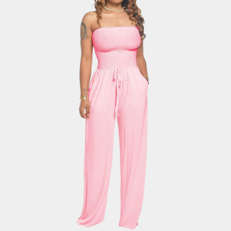 Schulterfreier Jumpsuit Damen - Eleganter Einteiler Sommer-Rosa-2XS-Luzern Mode
