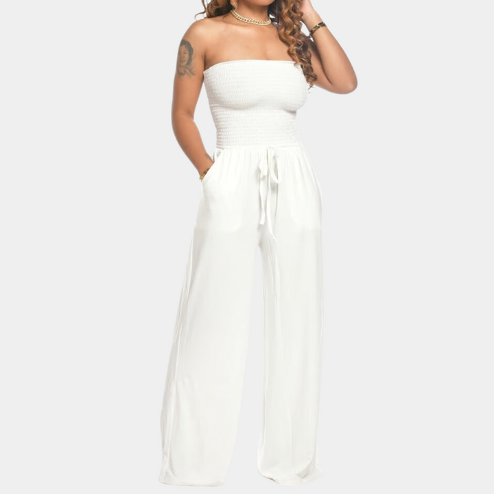 Schulterfreier Jumpsuit Damen - Eleganter Einteiler Sommer-Weiß-2XS-Luzern Mode