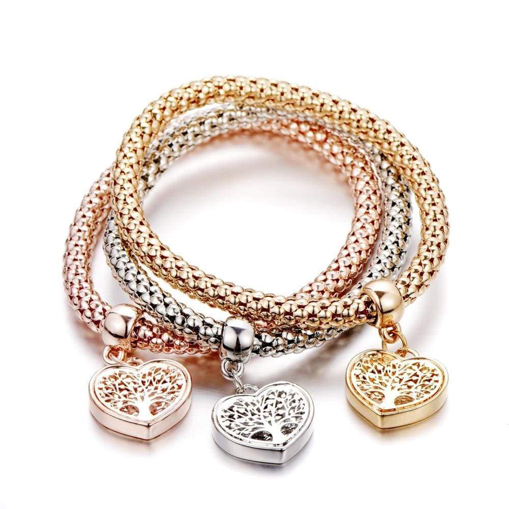 Armbandset | 3-teilig Anhänger Gold Silber Roségold Stilvoll Lebensbaum-Herz-Luzern Mode