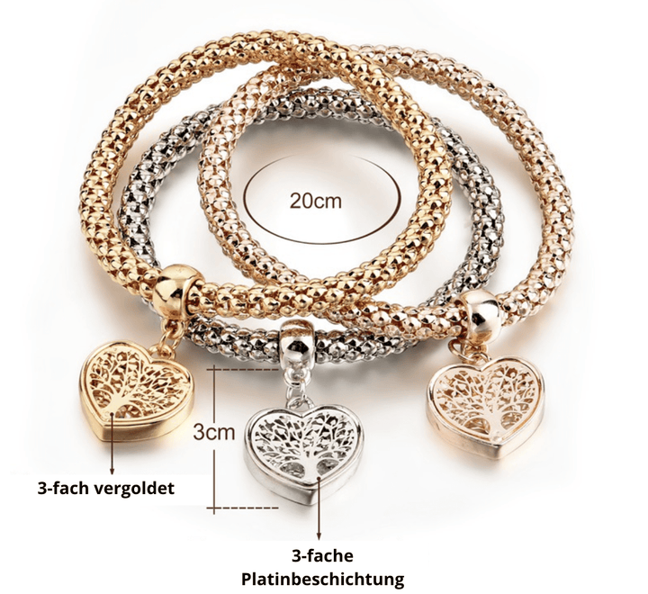 Armbandset | 3-teilig Anhänger Gold Silber Roségold Stilvoll Lebensbaum-Luzern Mode