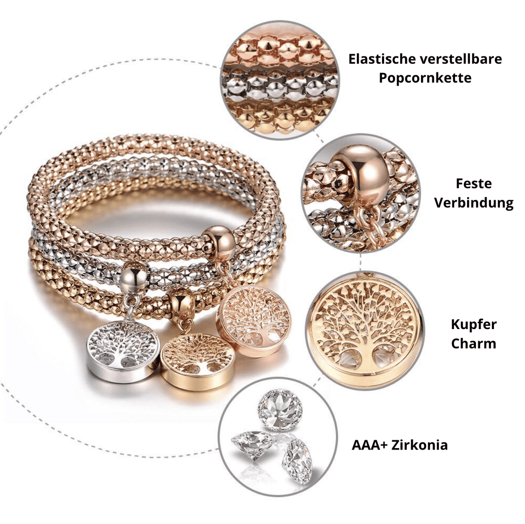 Armbandset | 3-teilig Anhänger Gold Silber Roségold Stilvoll Lebensbaum-Luzern Mode