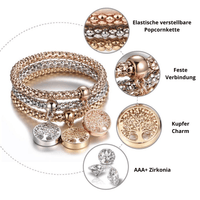 Armbandset | 3-teilig Anhänger Gold Silber Roségold Stilvoll Lebensbaum-Luzern Mode