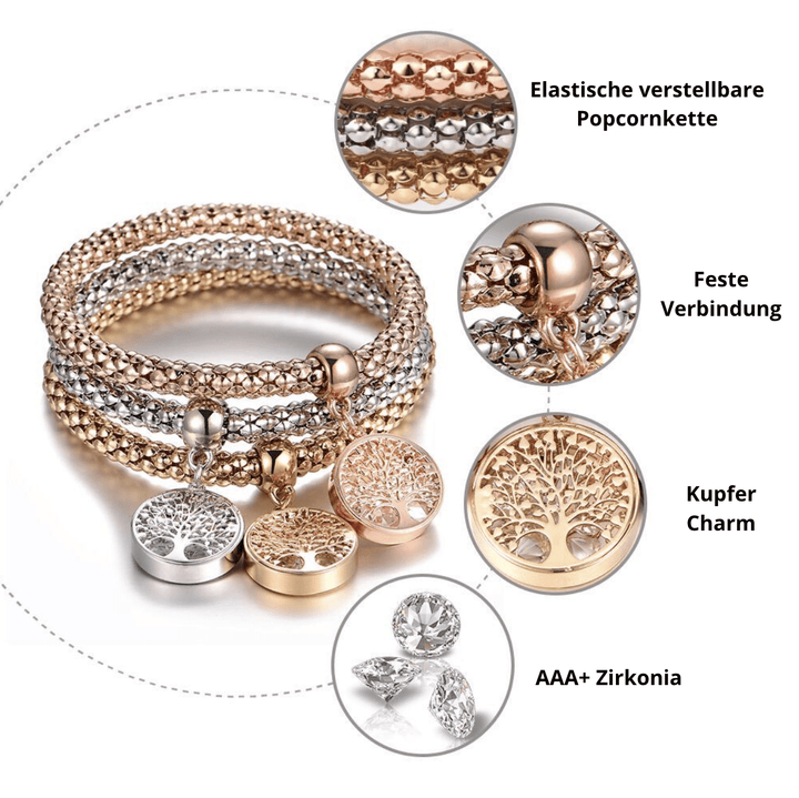 Armbandset | 3-teilig Anhänger Gold Silber Roségold Stilvoll Lebensbaum-Luzern Mode