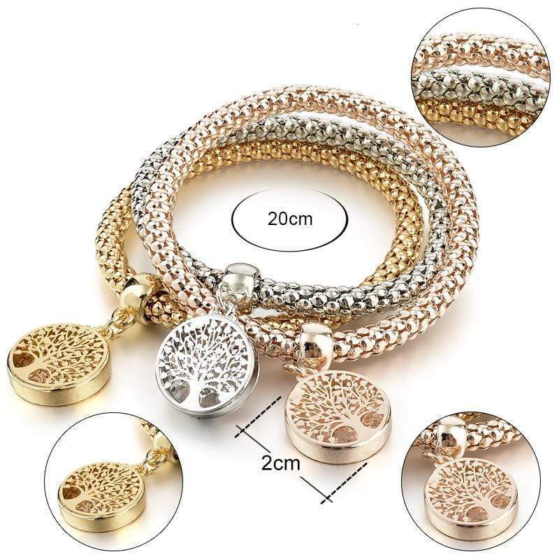 Armbandset | 3-teilig Anhänger Gold Silber Roségold Stilvoll Lebensbaum-Luzern Mode