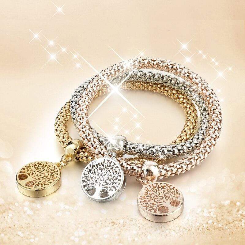 Armbandset | 3-teilig Anhänger Gold Silber Roségold Stilvoll Lebensbaum-Luzern Mode