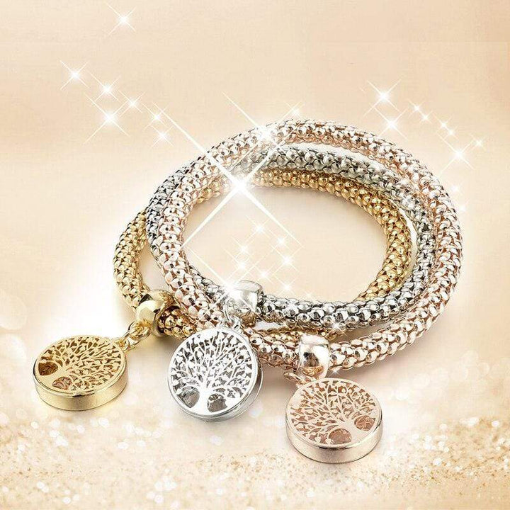 Armbandset | 3-teilig Anhänger Gold Silber Roségold Stilvoll Lebensbaum-Luzern Mode