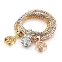 Armbandset | 3-teilig Anhänger Gold Silber Roségold Stilvoll Lebensbaum-Rund-Luzern Mode