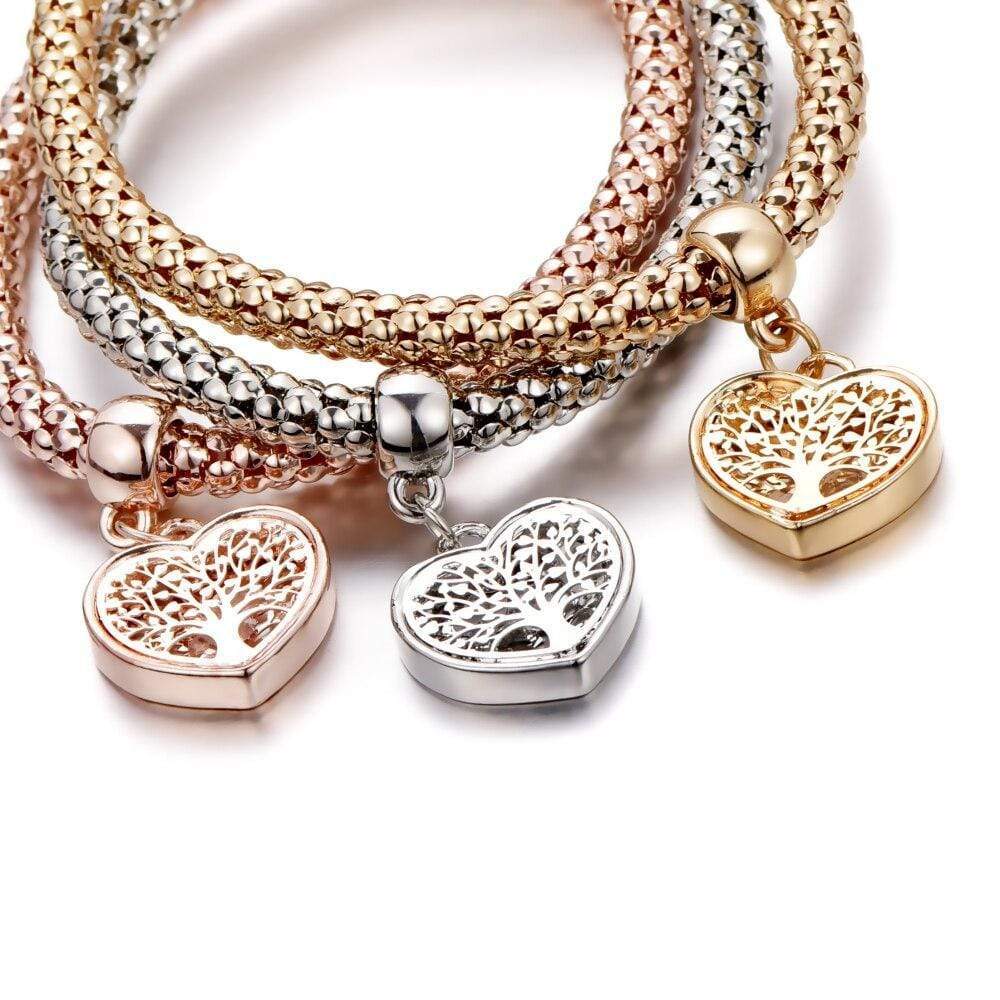 Armbandset | 3-teilig Anhänger Gold Silber Roségold Stilvoll Lebensbaum-Luzern Mode