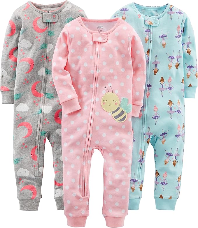 Dreiteiliges Baby Strampler Set mit Tier- und Auto-Motiven-Ballerina/Mond/Biene-6-9 Monate-Luzern Mode