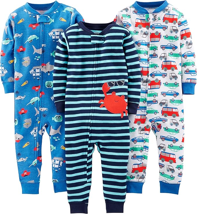 Dreiteiliges Baby Strampler Set mit Tier- und Auto-Motiven-Blauw zeeleven/marineblauwe streep/witte auto's-6-9 Monate-Luzern Mode