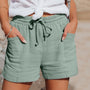 Damen Baumwoll-Shorts Set mit Taschen, Sommermode-Grün-S-Luzern Mode