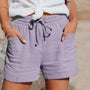 Damen Baumwoll-Shorts Set mit Taschen, Sommermode-Lila-S-Luzern Mode