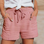 Damen Baumwoll-Shorts Set mit Taschen, Sommermode-Rosa-S-Luzern Mode