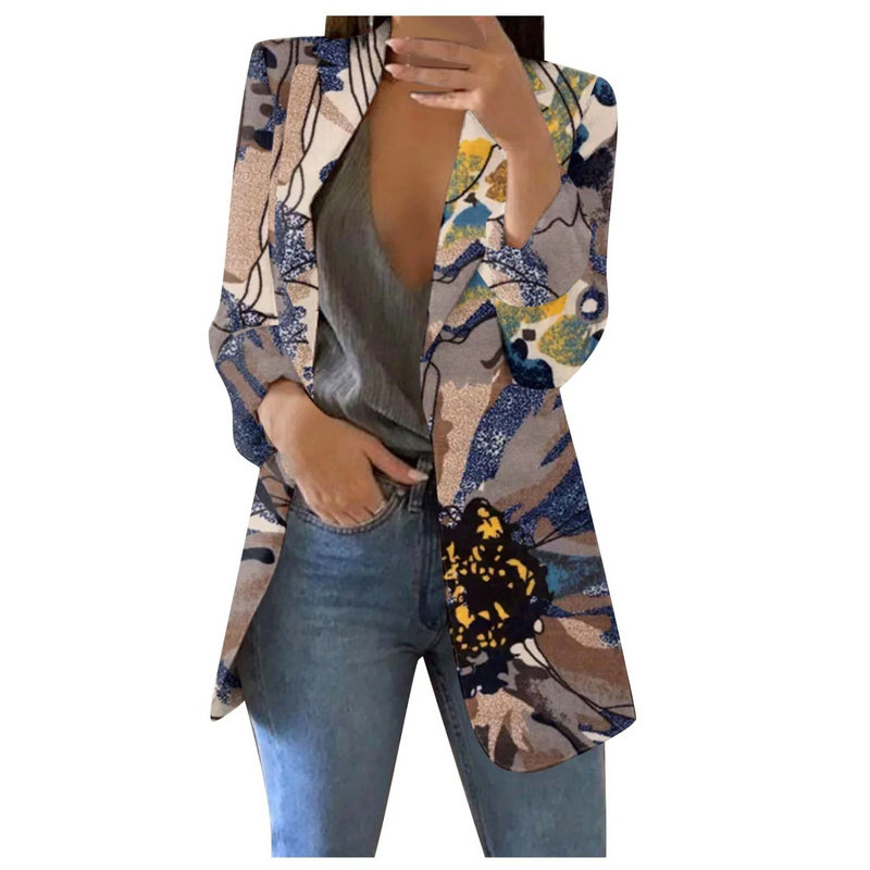 Damen Blazer mit Blumenmuster - Eleganter Freizeitlook-Dunkelbraun-S-Luzern Mode