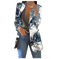 Damen Blazer mit Blumenmuster - Eleganter Freizeitlook-Grau-Weiß-S-Luzern Mode