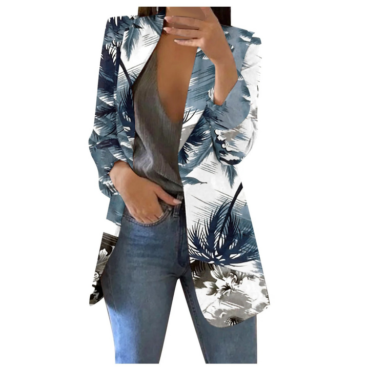 Damen Blazer mit Blumenmuster - Eleganter Freizeitlook-Grau-Weiß-S-Luzern Mode