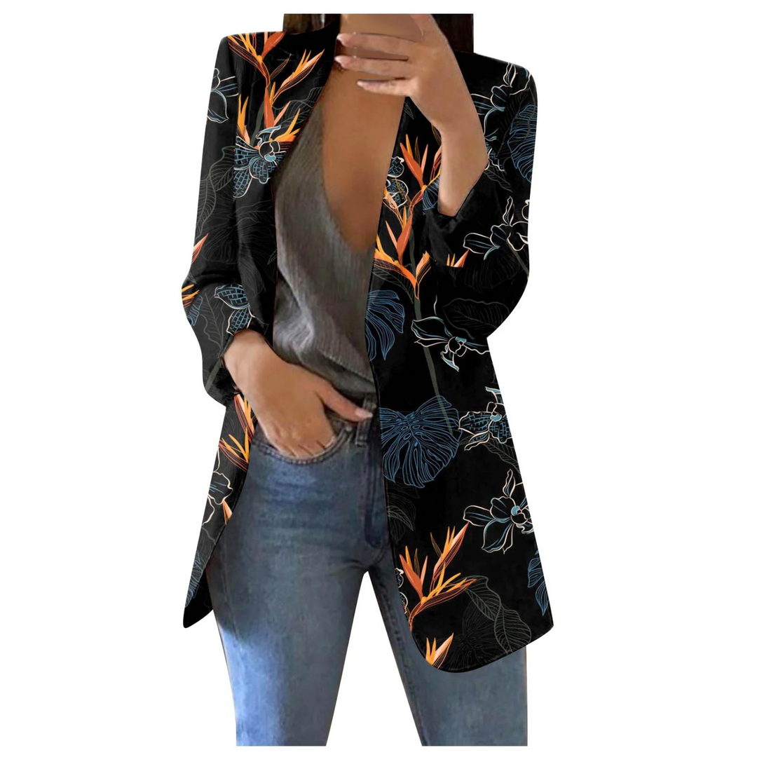Damen Blazer mit Blumenmuster - Eleganter Freizeitlook-Schwarz-S-Luzern Mode