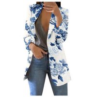 Damen Blazer mit Blumenmuster - Eleganter Freizeitlook-Weiß-Blau-S-Luzern Mode