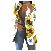 Damen Blazer mit Blumenmuster - Eleganter Freizeitlook-Weiß-Gelb-S-Luzern Mode