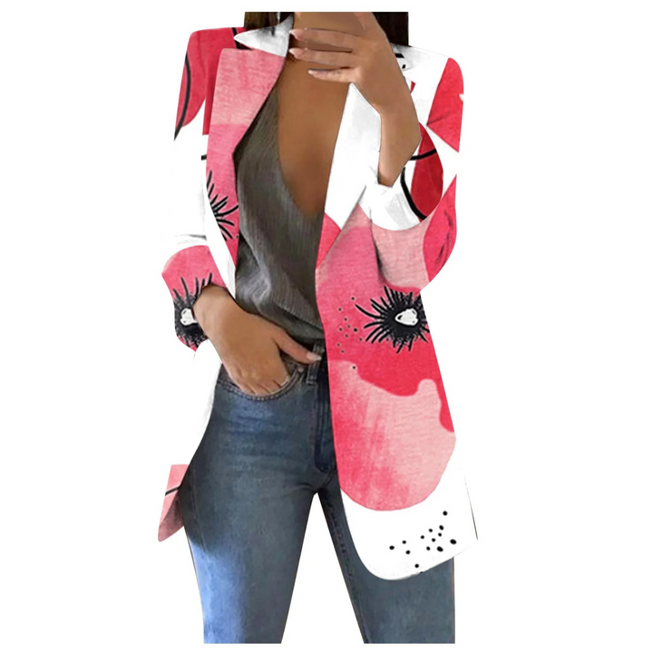 Damen Blazer mit Blumenmuster - Eleganter Freizeitlook-Weiß-Rosa-S-Luzern Mode