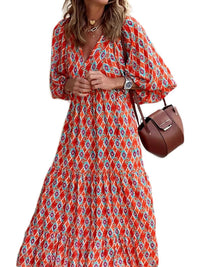 Maxikleid | Taillenbund | Bedruckt | Kurze Ärmel | Luftig | Mehrfarbig-Orange-S-Luzern Mode