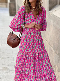 Maxikleid | Taillenbund | Bedruckt | Kurze Ärmel | Luftig | Mehrfarbig-Rosa-S-Luzern Mode