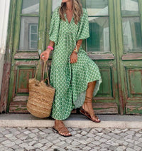 Maxikleid | Taillenbund | Bedruckt | Kurze Ärmel | Luftig | Mehrfarbig-Luzern Mode