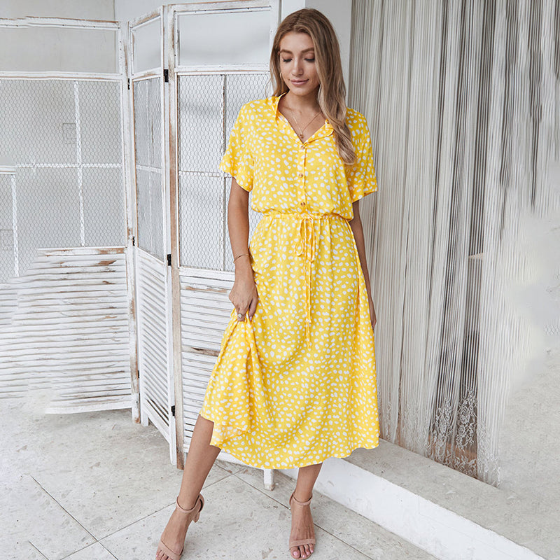 Bedrucktes V-Ausschnitt Kleid – Marielle