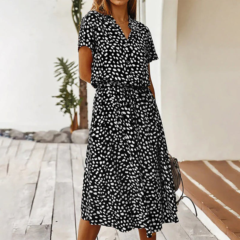 Bedrucktes V-Ausschnitt Kleid – Marielle