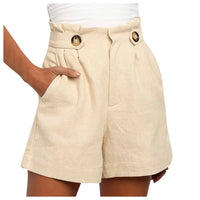 Beige Damen Shorts | Hohe Taille | Weites Bein | Baumwoll-Leinenmix-S-Luzern Mode