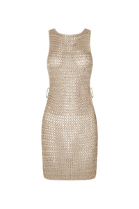 Beige gestricktes durchscheinendes Strandkleid mit luftigem Design – Kaïa