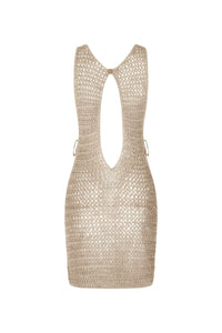 Beige gestricktes durchscheinendes Strandkleid mit luftigem Design – Kaïa