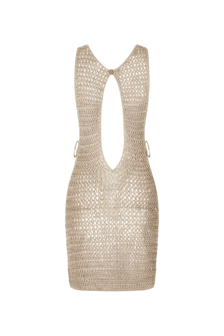 Beige gestricktes durchscheinendes Strandkleid mit luftigem Design – Kaïa