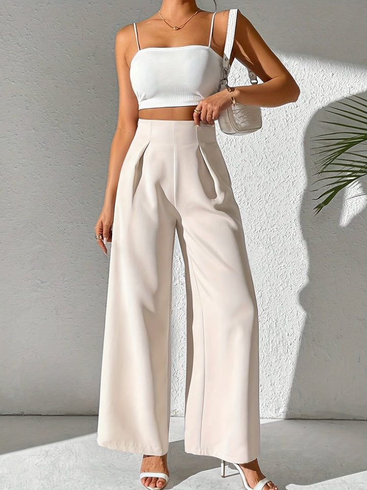 Elegante Damenhose mit Hohem Bund und Weitem Bein-Luzern Mode