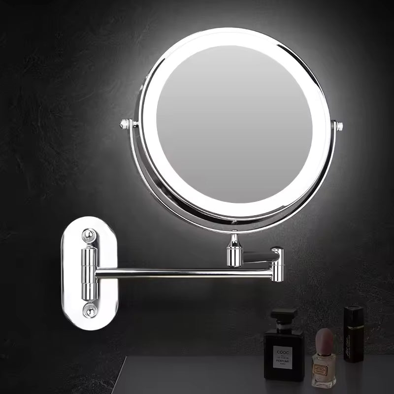 Beleuchteter Makeup-Spiegel | Wandmontage | Beidseitig | Vergrößert-Silber-Luzern Mode