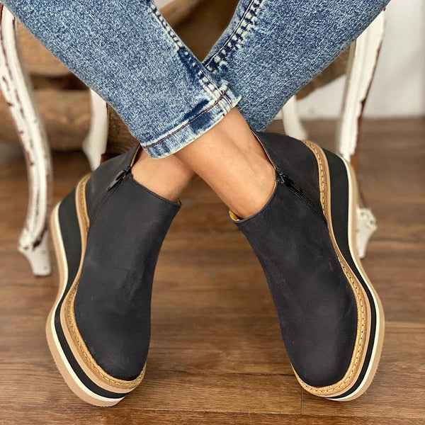 Damen Stiefeletten mit Keilabsatz und Reißverschluss-Schwarz-35-Luzern Mode