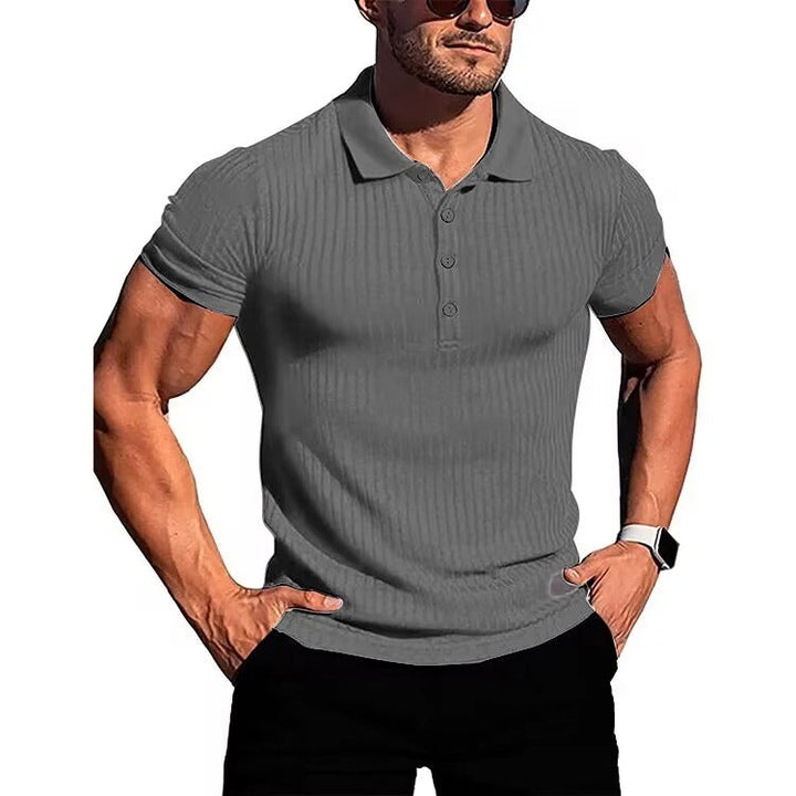 Atmungsaktiv | hochelastisch | Slim Fit | Feinstrick | Knopfleiste | Kurzarm-Grau-S-Luzern Mode