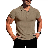 Atmungsaktiv | hochelastisch | Slim Fit | Feinstrick | Knopfleiste | Kurzarm-Khaki-S-Luzern Mode